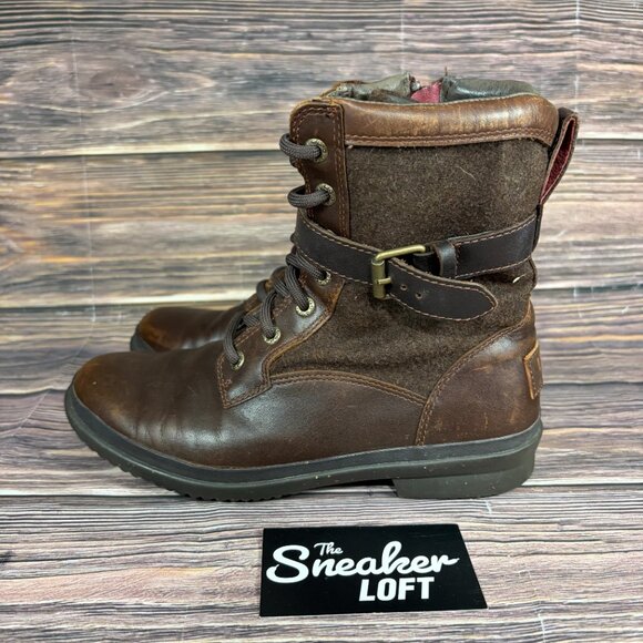 Ugg Women's Kesey Waterproof Brown Leather Lace Up Strap Boots Size 6.5 - Picture 3 of 8